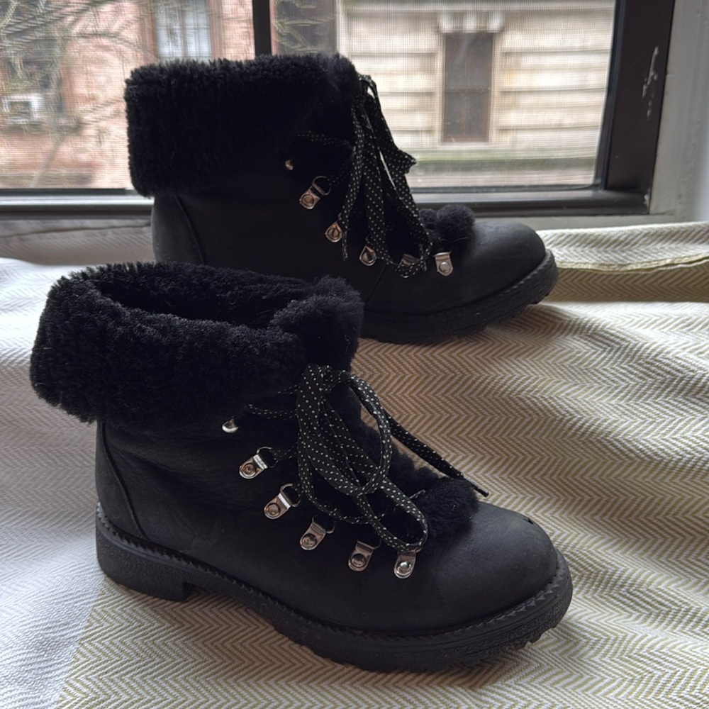 Jcrew Black Shearling Boots Size 8